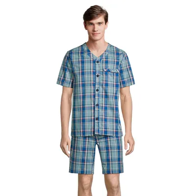 Pyjama à manches courtes en popeline carreaux