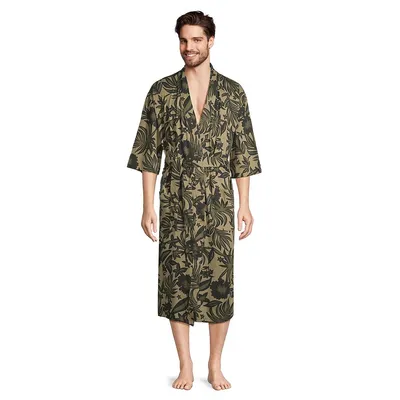 Tropical-Print Wrap Robe