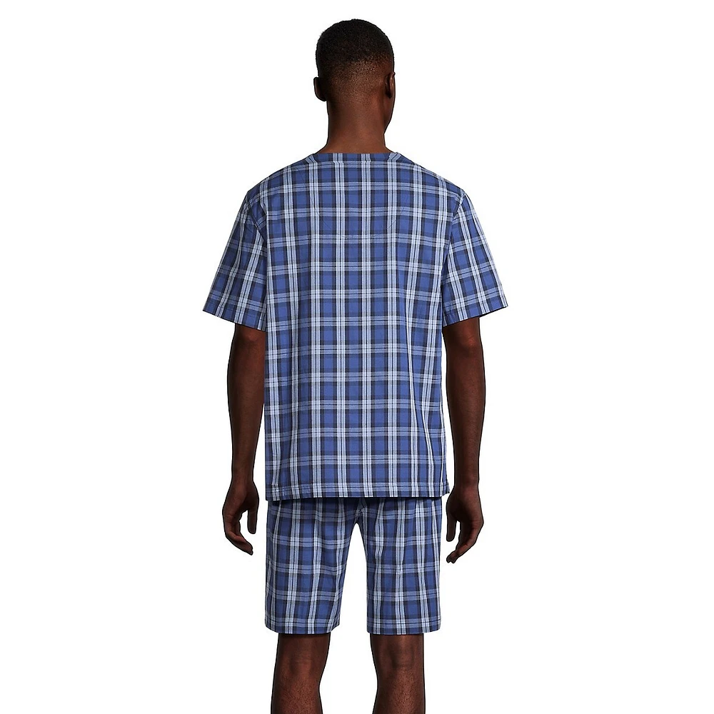 Ensemble pyjama shorty 2 pièces en popeline à carreaux essentiels