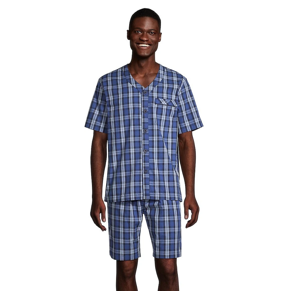 Ensemble pyjama shorty 2 pièces en popeline à carreaux essentiels
