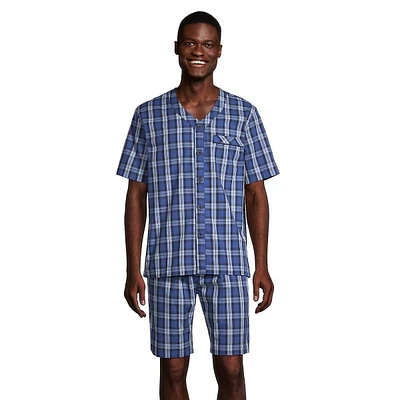 Ensemble pyjama shorty 2 pièces en popeline à carreaux essentiels