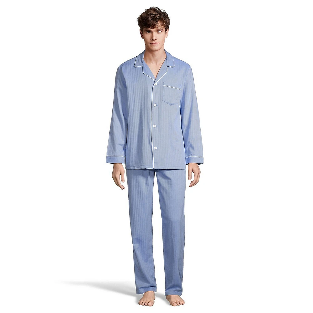 2-Piece Cotton Poplin Notch-Collar Pyjama Set