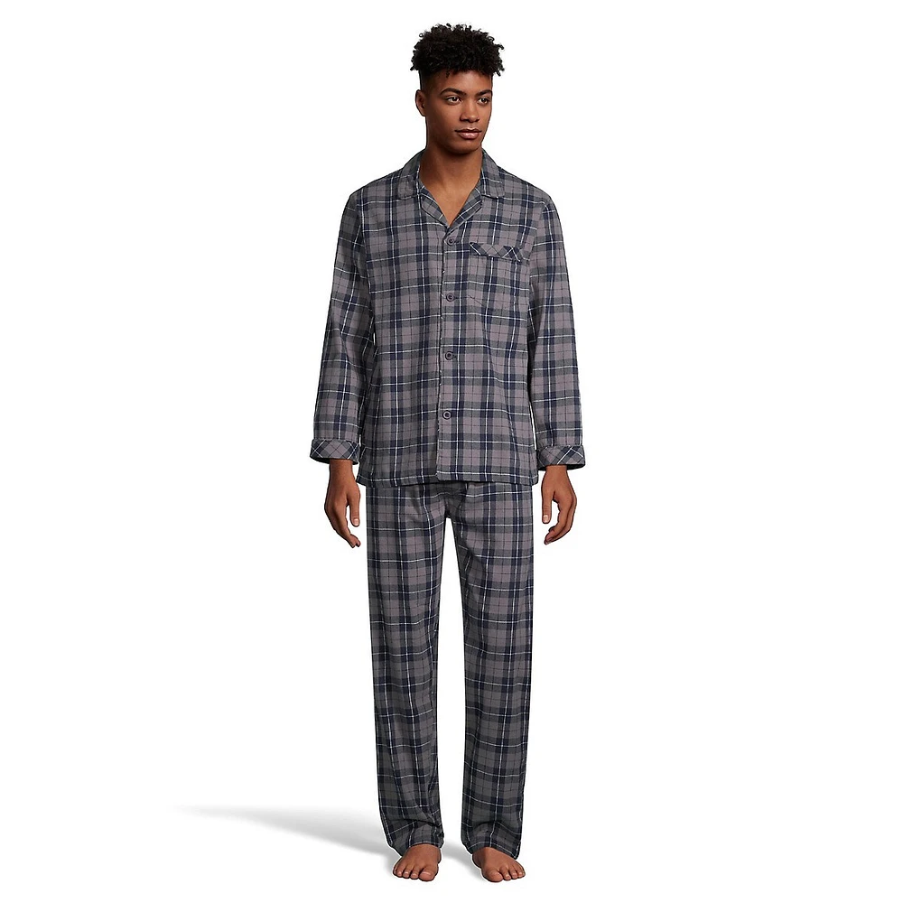 2-Piece Flannel Notch-Collar Pyjama Set