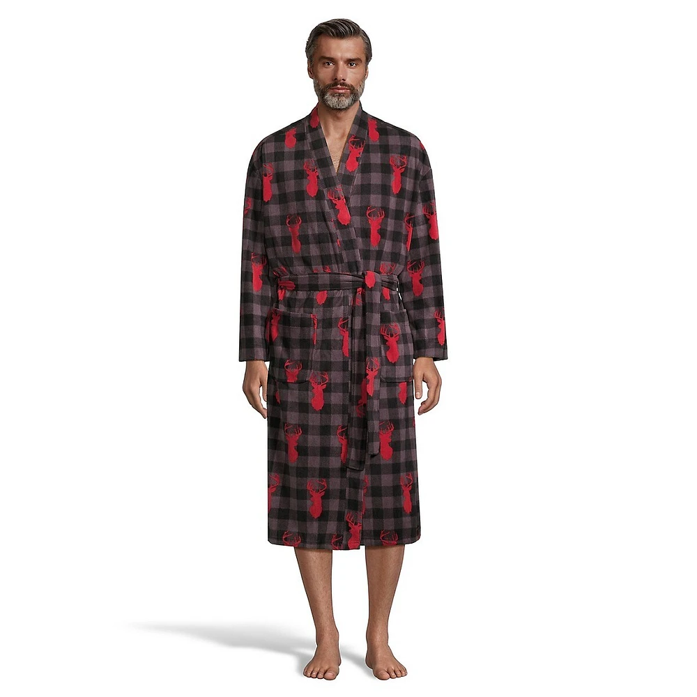 Check-Print Wrap Robe