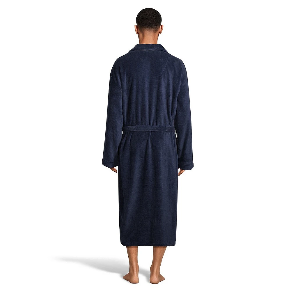 Plush Shawl-Collar Herrringbone Robe