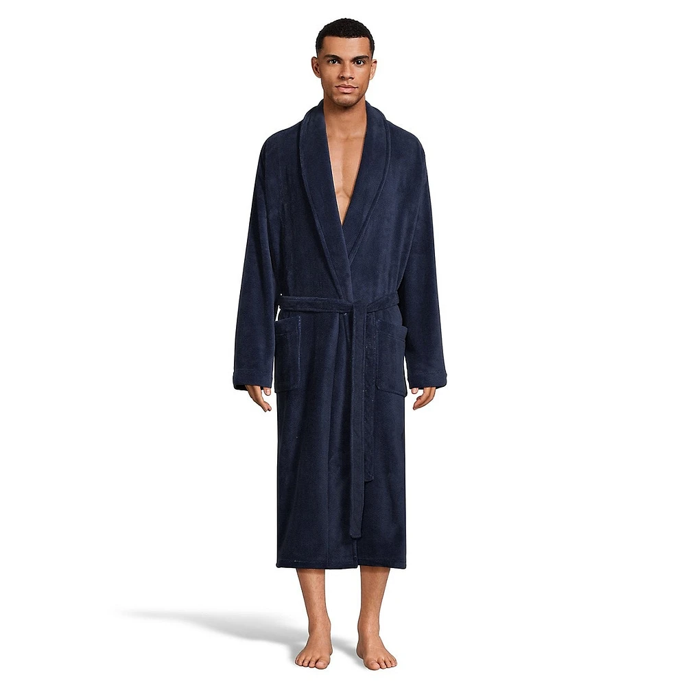 Plush Shawl-Collar Herrringbone Robe