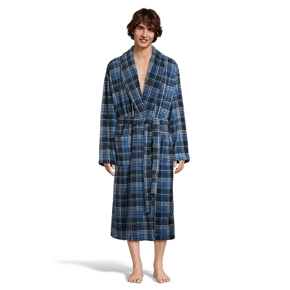 Plush Shawl-Collar Check Robe