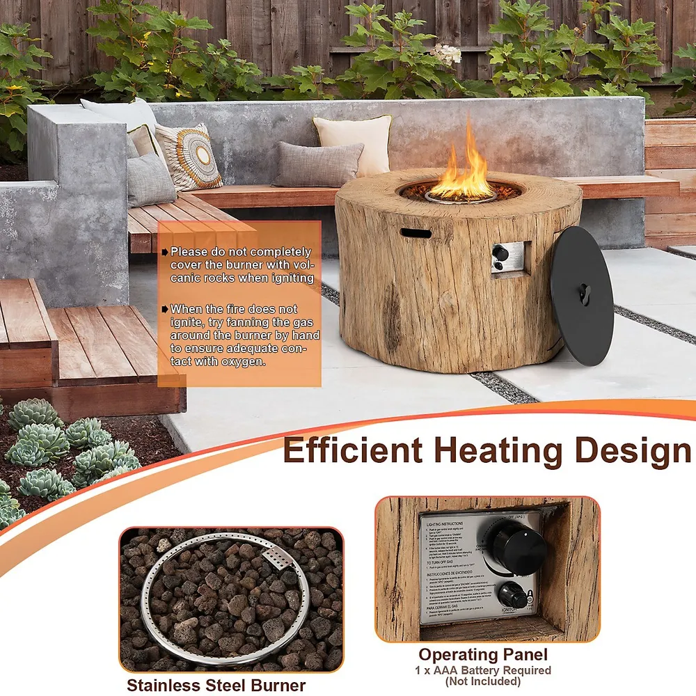 Costway 40 Round Propane Gas Fire Pit Table Wood-like Surface W/ Laval  Rock Pvc Cover | Southcentre Mall