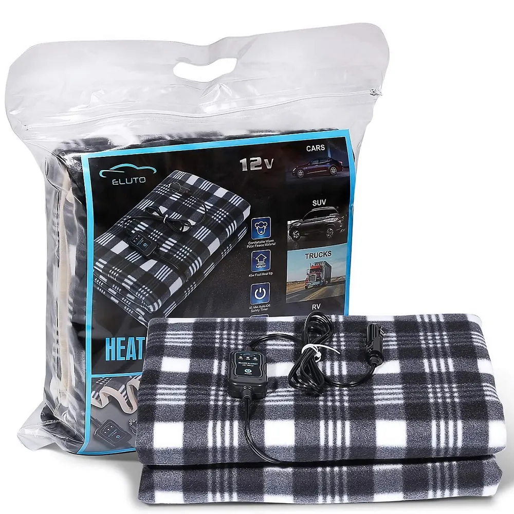 Electric Heated Blanket 12v Polar Fleece Blanket With 3 Heating Levels, Auto Off For Cars, Trucks Winter, Cold Weather 152 X 110 Cm