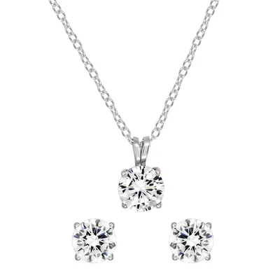 Sterling Silver 6mm Cz Necklace And Earring Set