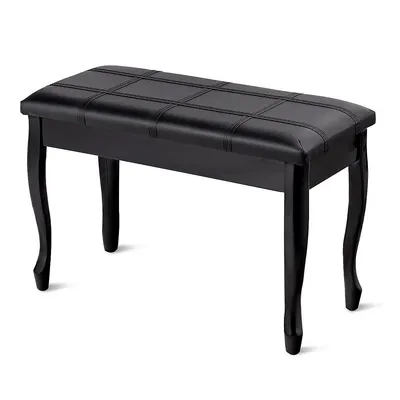 Solid Wood Pu Leather Piano Bench Padded Double Duet Keyboard Seat Storage
