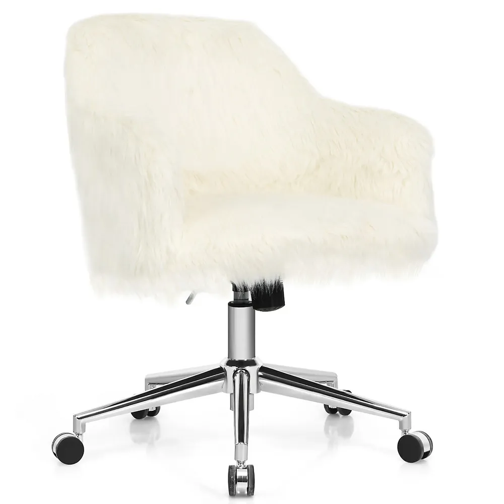 Faux Fur Swivel Office Chair Adjustable Task Chair Fluffy Vanity Chair