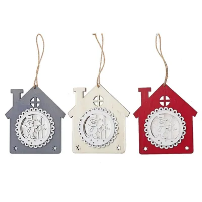 Christmas Ornament House With Snowman - Set Of 6