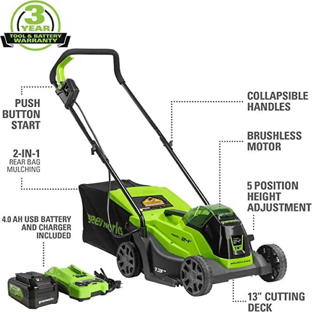 Greenworks 40V 19 Brushless Lawn Mower, 4.0Ah Battery