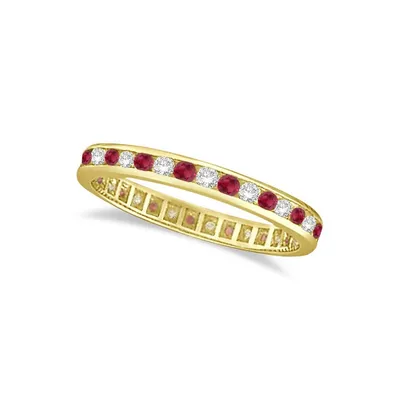 Ruby And Diamond Channel Set Ring Eternity Band 14k Yellow Gold (1.04ct)