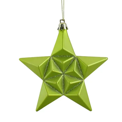 12ct Matte Green Kiwi Glittered Star Shatterproof Christmas Ornaments 5"