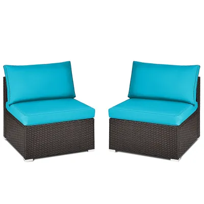 2pcs Patio Rattan Armless Sofa Sectional Conversation Furniture Set W/cushion