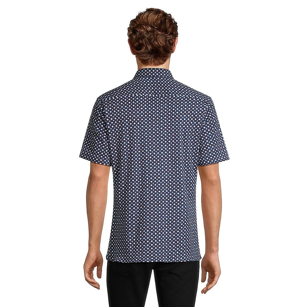 Stretch Jersey Knit Short-Sleeve Print Shirt