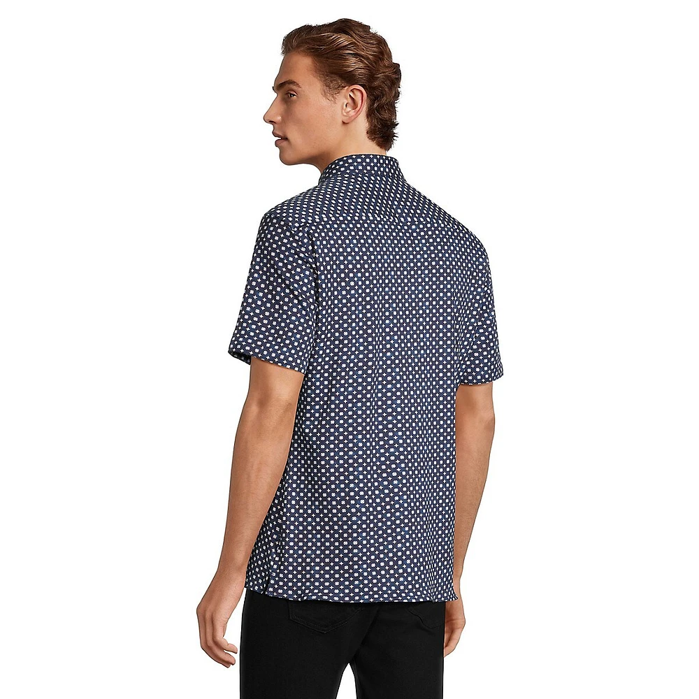 Stretch Jersey Knit Short-Sleeve Print Shirt