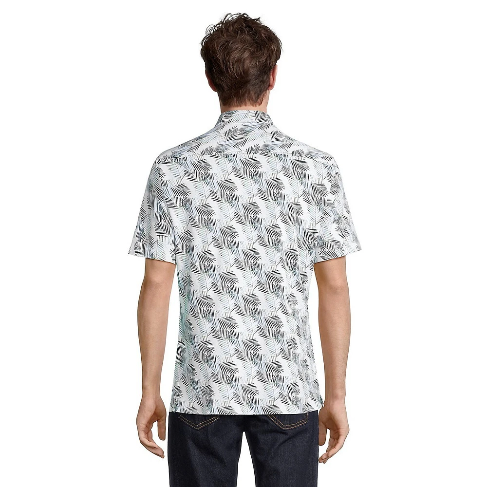 Printed Stretch Jersey Knit Short-Sleeve Shirt