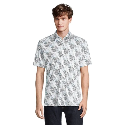 Printed Stretch Jersey Knit Short-Sleeve Shirt