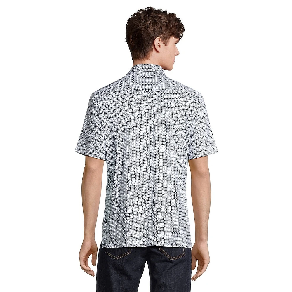 Short-Sleeve Geo-Print Stretch-Jersey Shirt