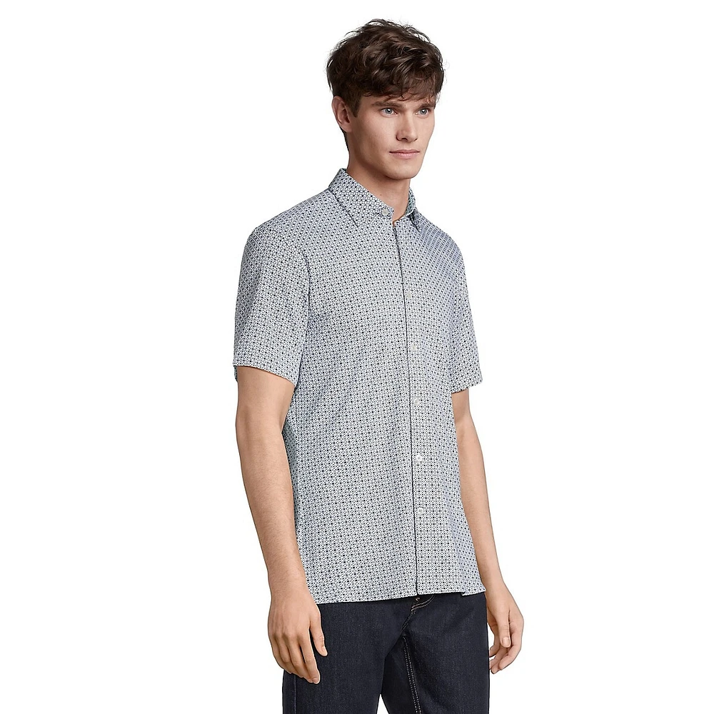 Short-Sleeve Geo-Print Stretch-Jersey Shirt