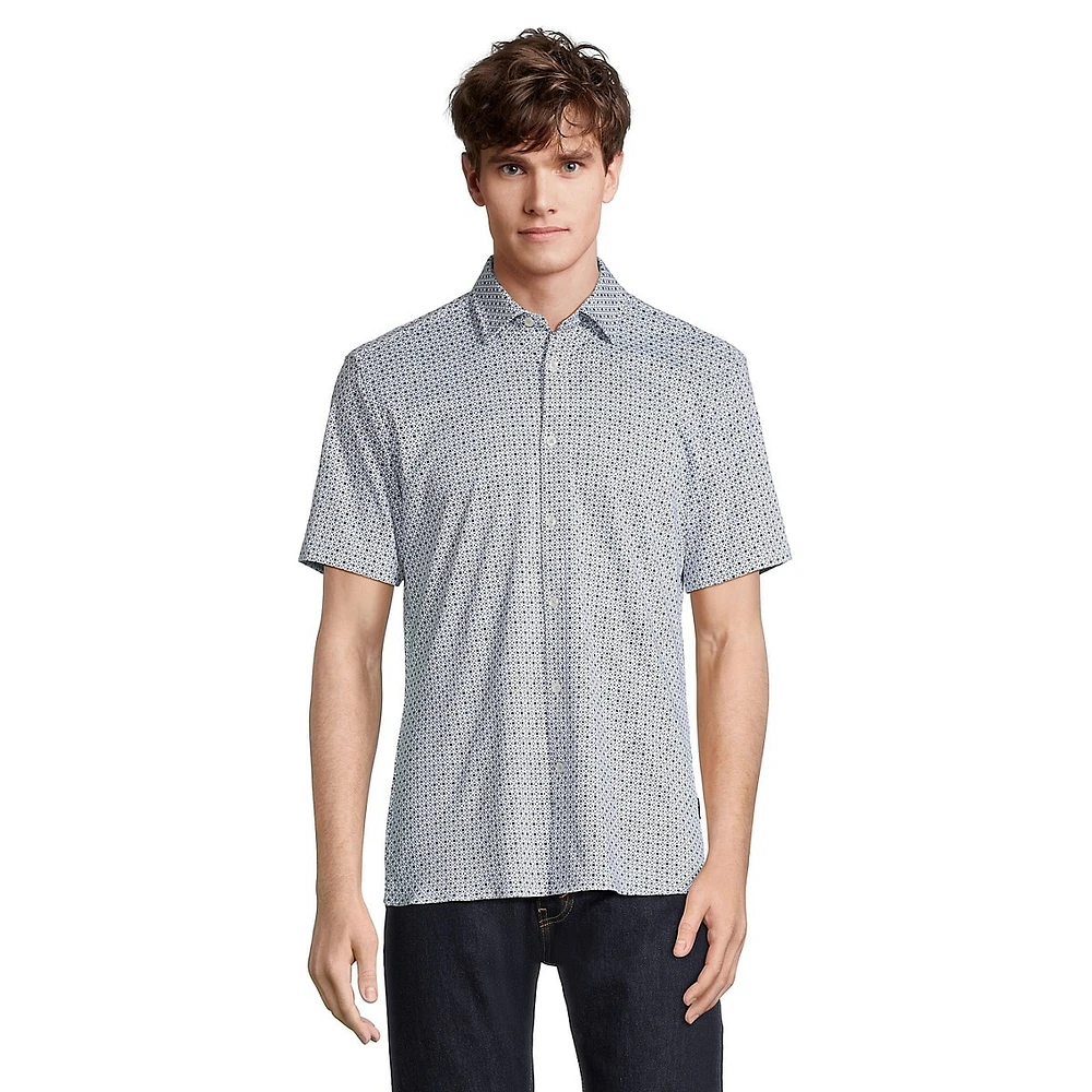 Short-Sleeve Geo-Print Stretch-Jersey Shirt