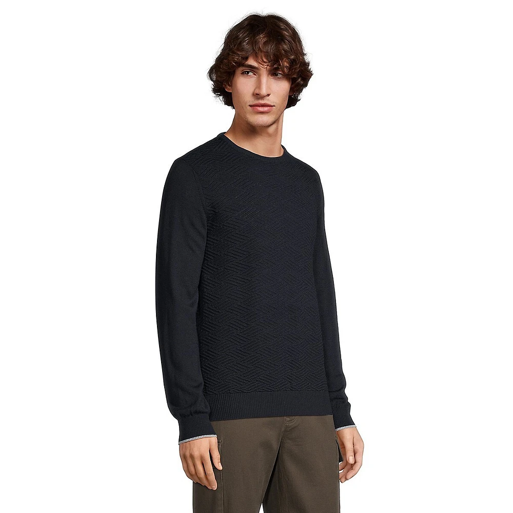 Tonal-Knit Wool-Blend Crewneck Sweater