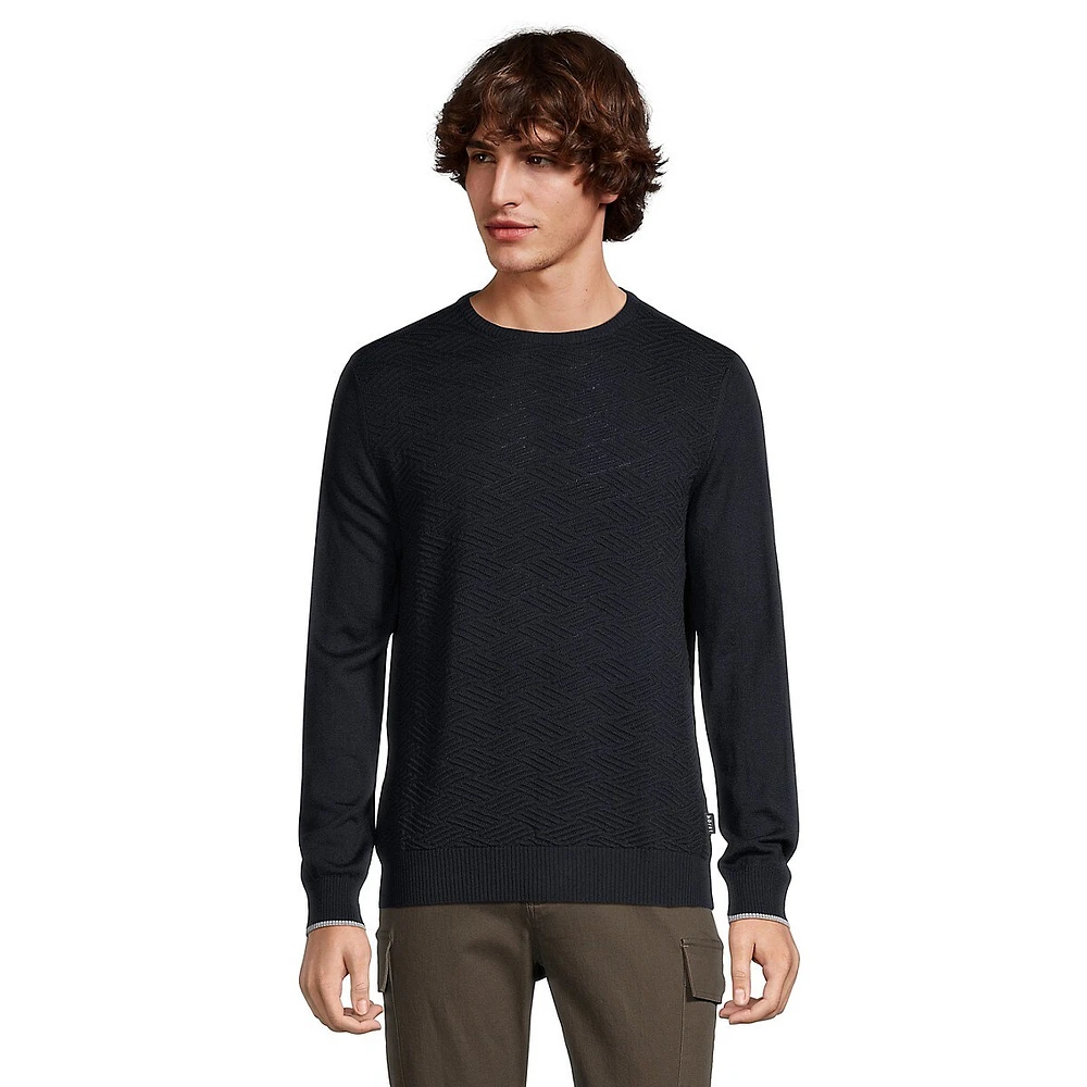 Tonal-Knit Wool-Blend Crewneck Sweater