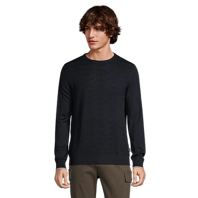 Tonal-Knit Wool-Blend Crewneck Sweater