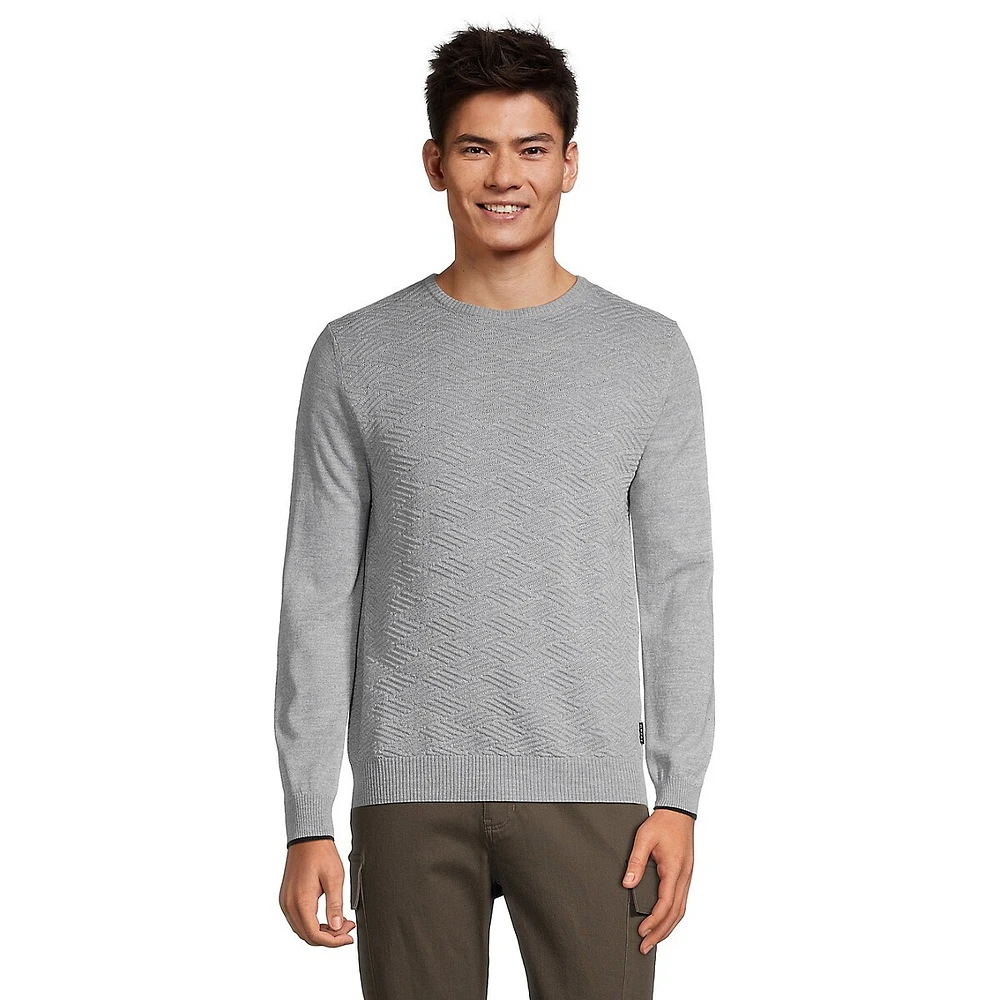 Tonal-Knit Wool-Blend Crewneck Sweater