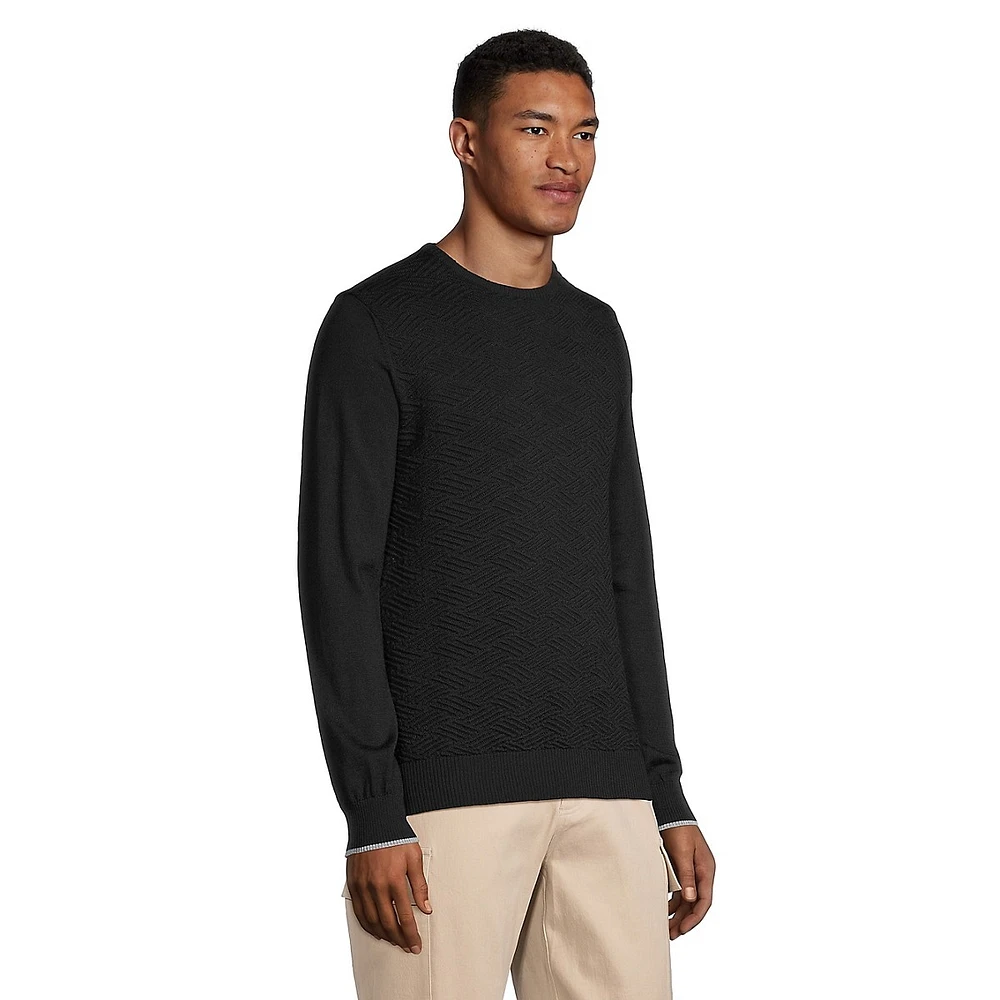 Tonal-Knit Wool-Blend Crewneck Sweater