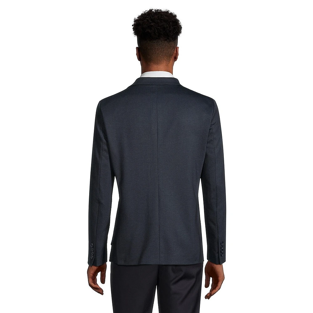 Herringbone Notch-Lapel Patch-Pocket Soft Blazer