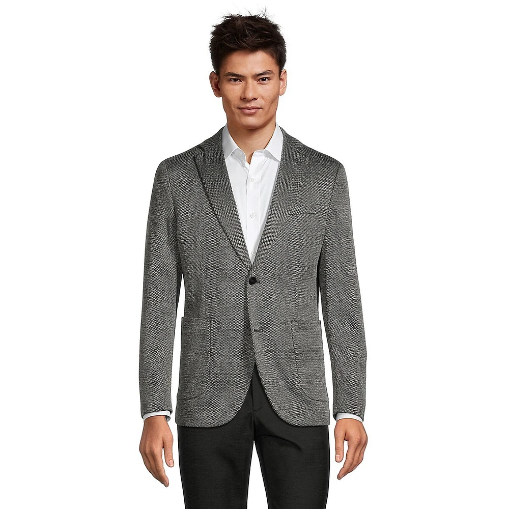 Textured Notch-Lapel Patch-Pocket Soft Blazer