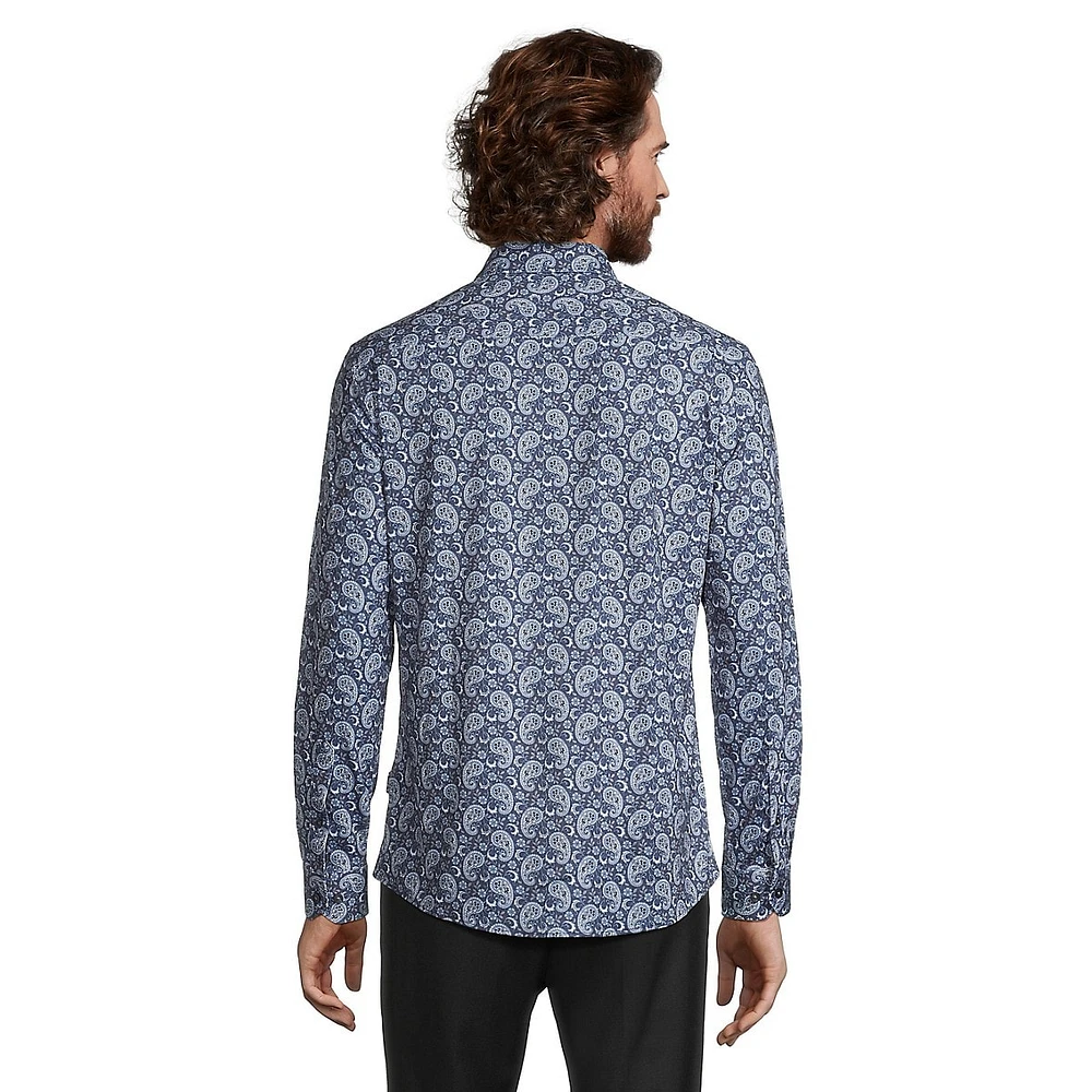 Paisley-Print Stretch Jersey Knit Shirt