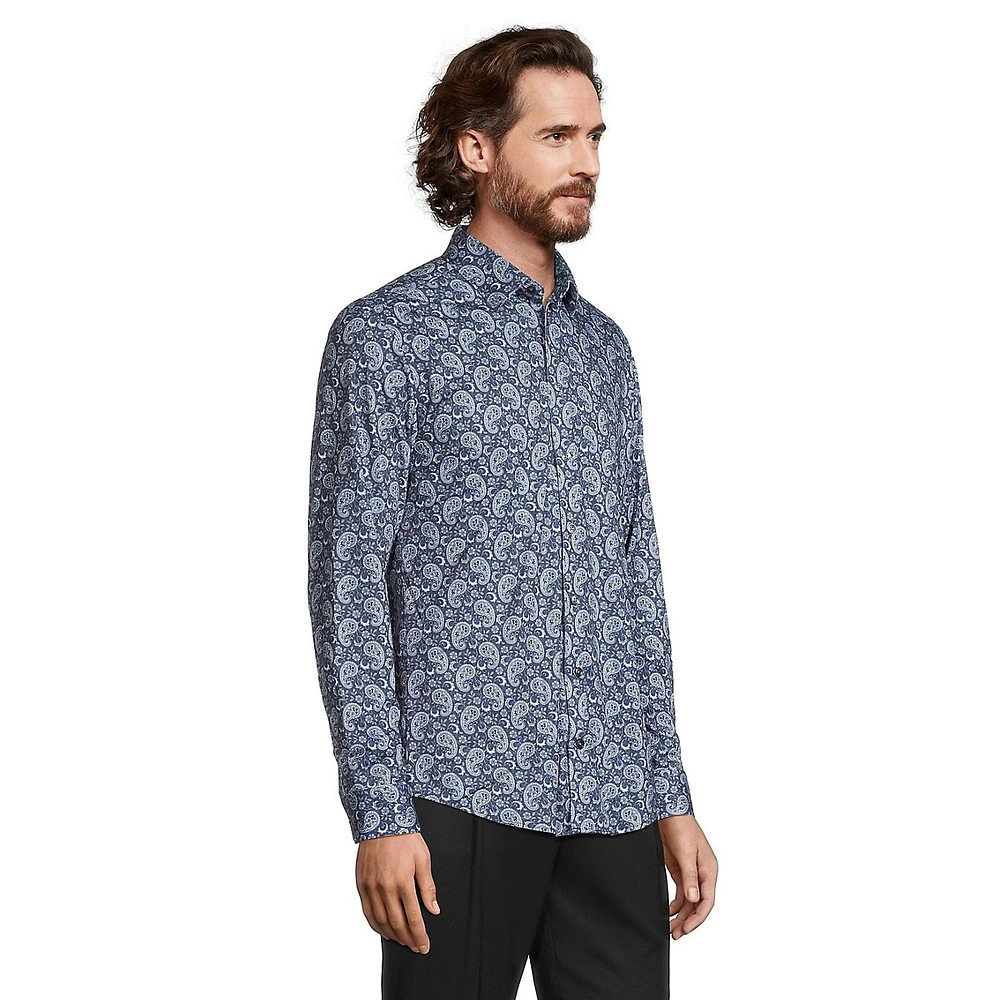 Paisley-Print Stretch Jersey Knit Shirt