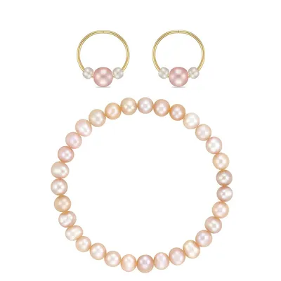 10kt With Pink Pearl Sleeper And Bracelet Set