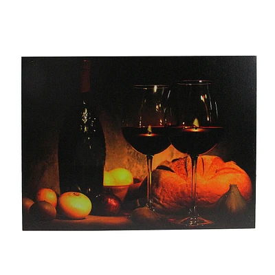 Orange Led Lighted Flickering Wine, Bread, And Candles Canvas Wall Art 15.75" X 11.75"