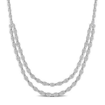 1 Ct Tw Diamond Double-layered Necklace In Sterling Silver