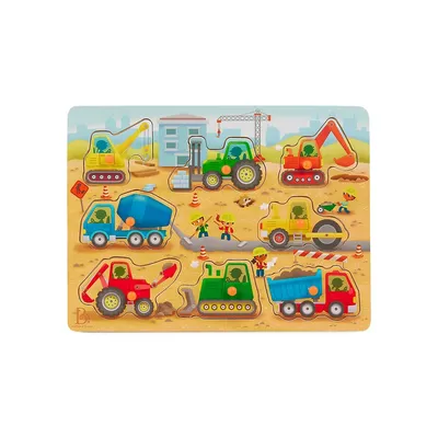 Peek & Explore Construction Trucks Peg Puzzle Playset