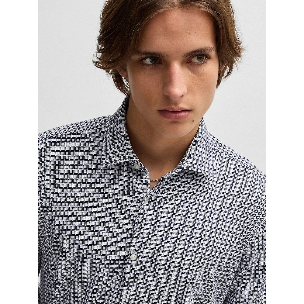 Slim-Fit Printed Performance-Stretch Jersey Dress Shirt