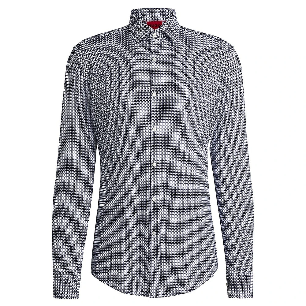 Slim-Fit Printed Performance-Stretch Jersey Dress Shirt