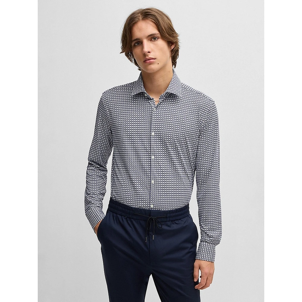 Slim-Fit Printed Performance-Stretch Jersey Dress Shirt