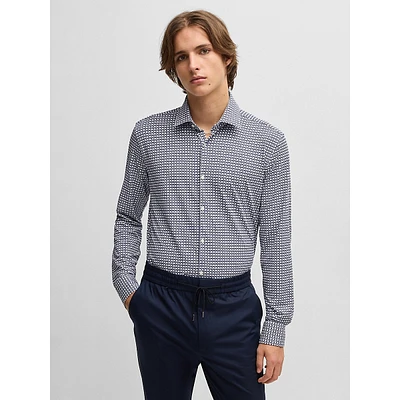 Slim-Fit Printed Performance-Stretch Jersey Dress Shirt