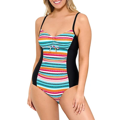 Striped Panel One-Piece Swimsuit
