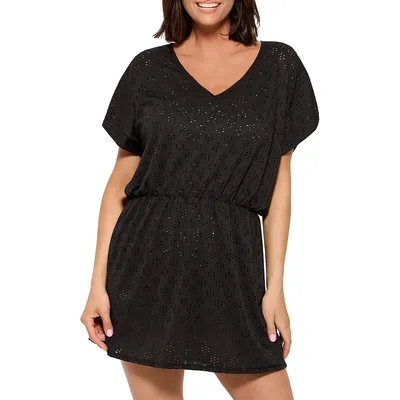 Openwork Cinched-Waist Swim Cover Up