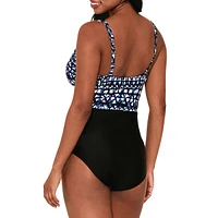 Maillot de bain une pièce imprimé, bonnet D, taille nouée