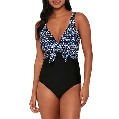 Maillot de bain une pièce imprimé, bonnet D, taille nouée