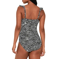 Maillot de bain une pièce imprimé à volants, bonnet D